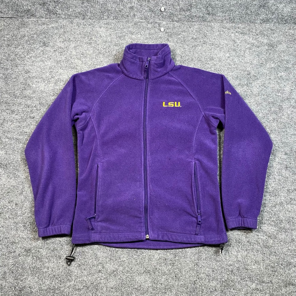 Columbia LSU Tigers Fleece Jacket Womens XL Purple Full Zip Mock Neck Logo